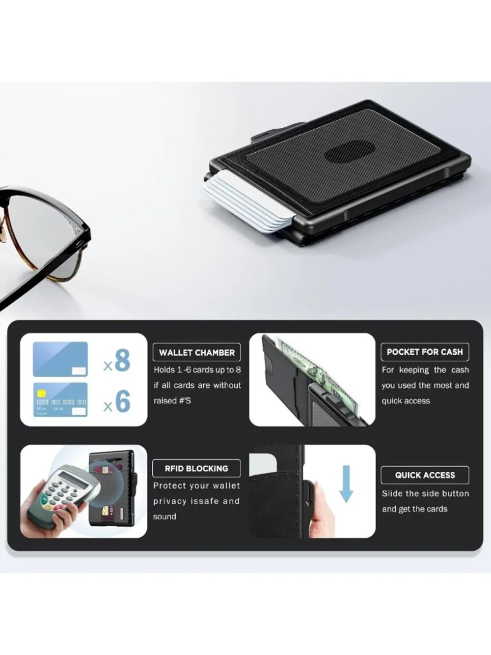 Slim RFID Blocking Wallet for Men - Minimalist Pop Up Case, Cash & Card Slots